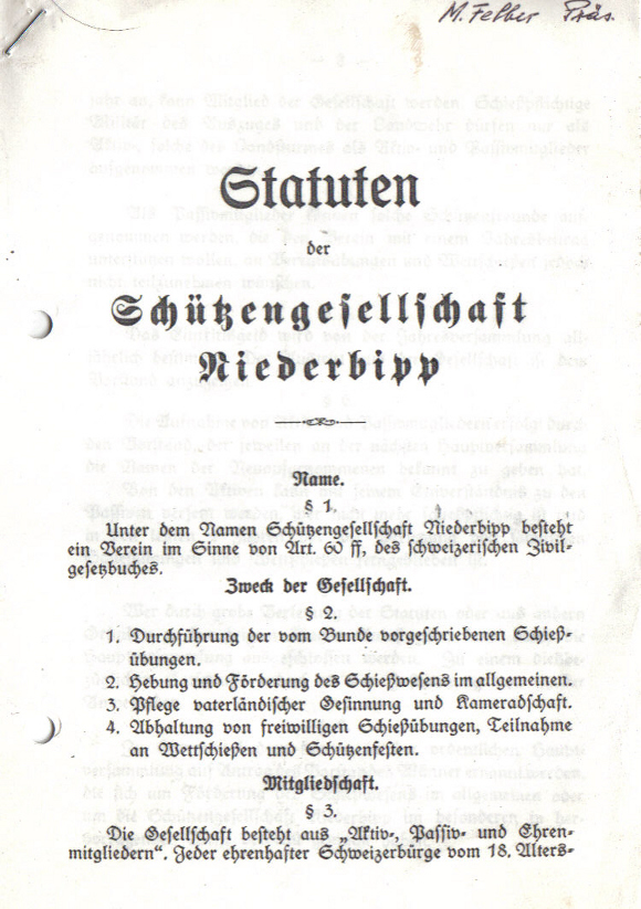Statuten von 1920 Seite 1 Bild: Statuten von 1920 Seite 1