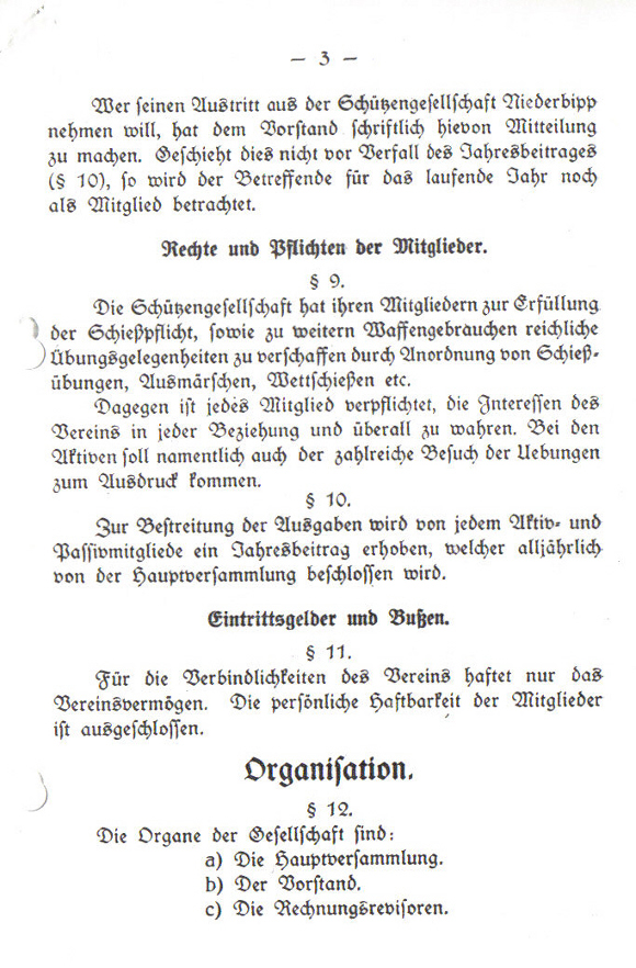 Statuten von 1920 Seite 3 Bild: Statuten von 1920 Seite 3