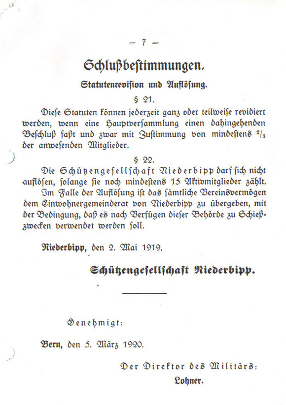 Statuten von 1920 Seite 7 Bild: Statuten von 1920 Seite 7