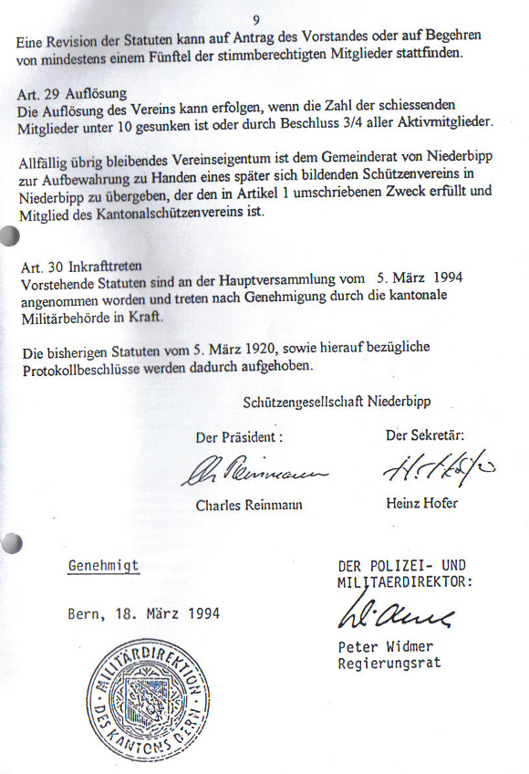 Statuten von 1994 Seite 9 Bild: Statuten von 1994 Seite 9